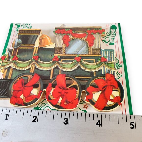 VTG 80s Montgomery Ward Christmas Train Ornaments Set of 5 Wood Diecut NOS - Picture 7 of 16